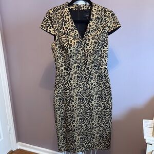 J. Crew Black and White Sheath Dress V-Neck Midi